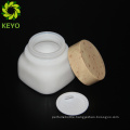 50g empty square cream cosmetic white glass ceramic jar with wood cap